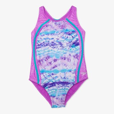 Speedo Girls Endurance10 Swimsuit Swimming Costume Purple Pink New 24" Age 6